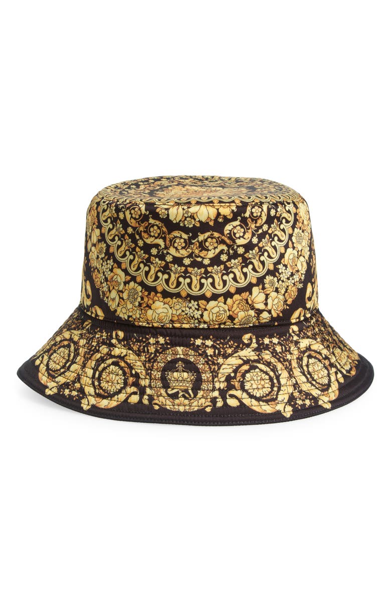 Versace Barocco Drill Bucket Hat, Main, color, Black Gold