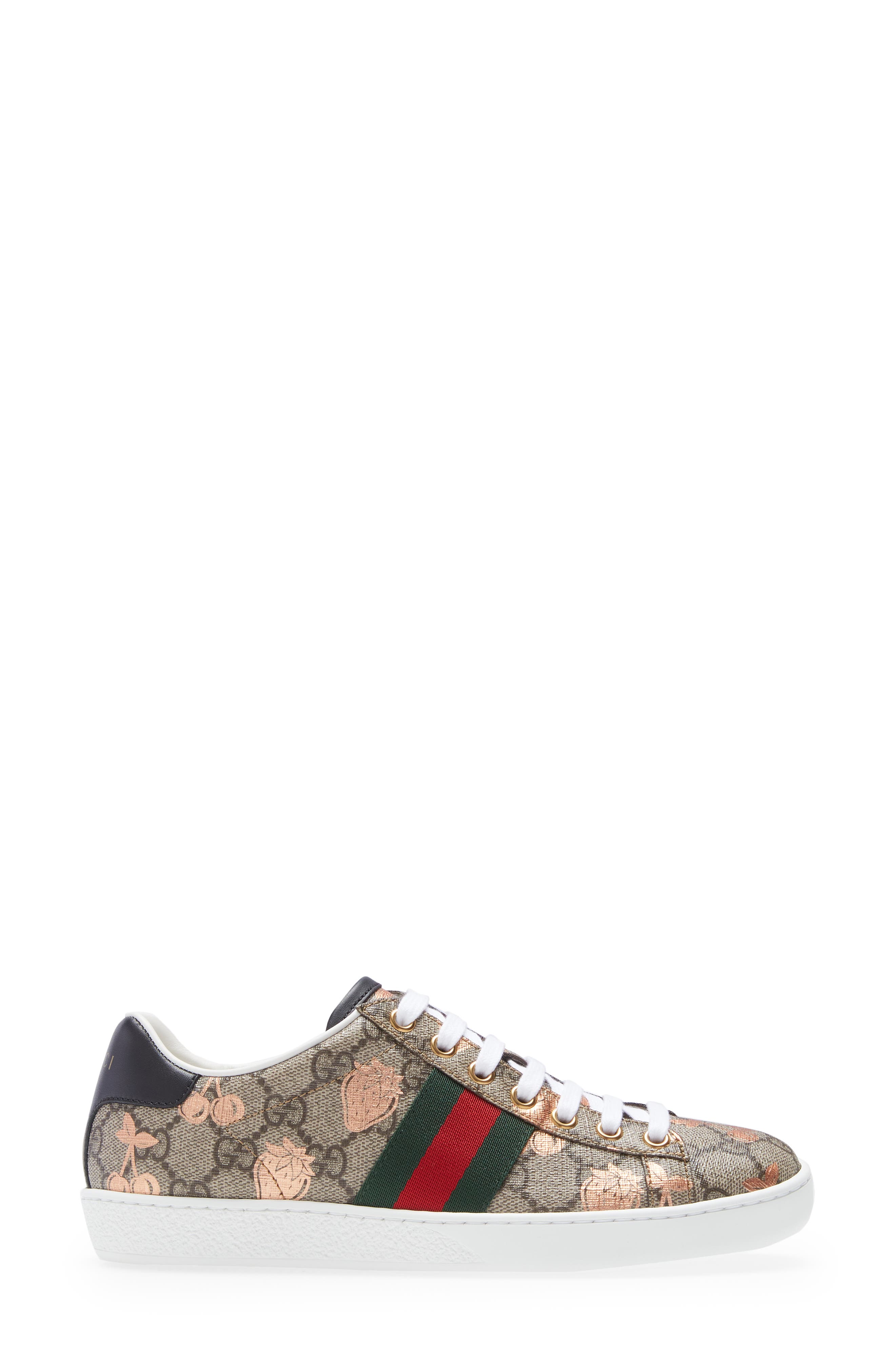 Gucci New Ace Metallic Berry Print Sneaker, Alternate, color, 