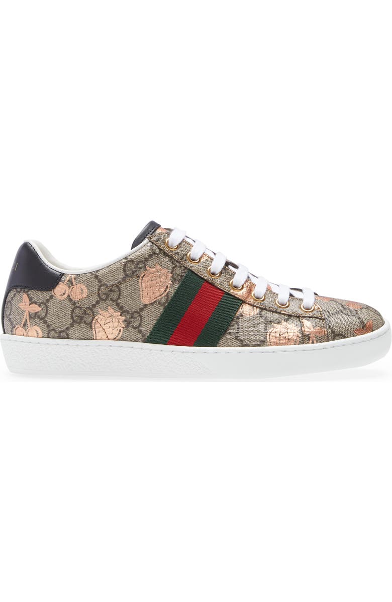 Gucci New Ace Metallic Berry Print Sneaker, Alternate, color,
