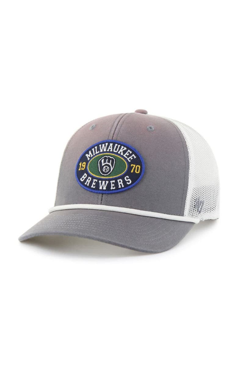 '47 Men's '47 Gray/White Milwaukee Brewers Tide Sweep Rope Trucker Adjustable Hat, Main, color, Gray