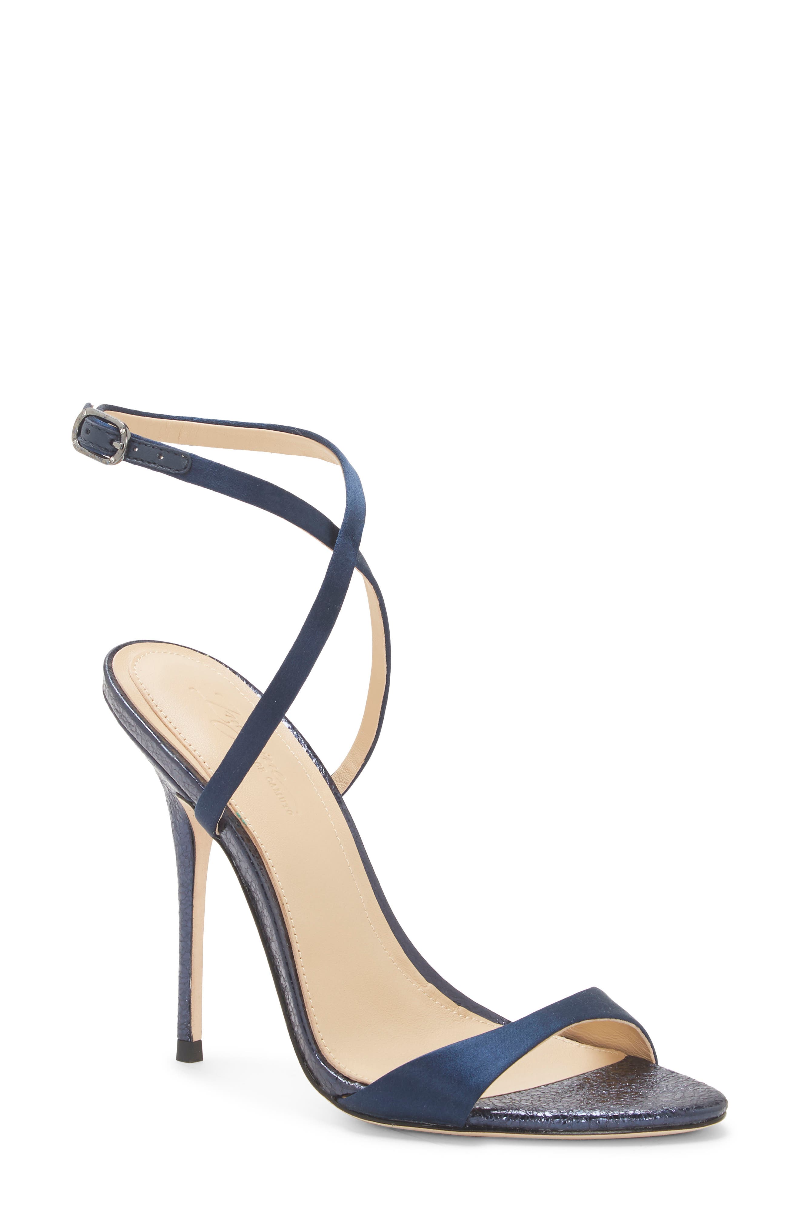 Rora Ankle Strap Stiletto Sandal, Main, color, INKWELL BLUE SATIN