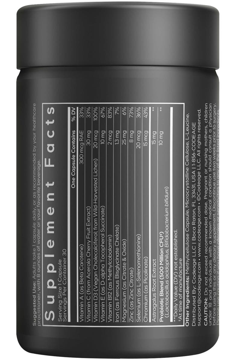 Codeage Men's Multivitamin, Vitamin A, C, D3, E, B12, Zinc, Selenium, Chromium, Probiotics, Alternate, color, Black