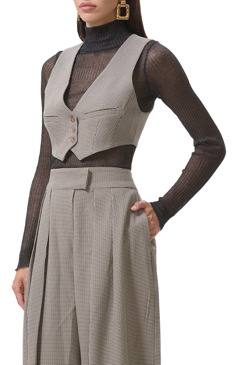 AFRM Daryl Houndstooth Crop Vest, Alternate, color, Black Cream Houndstooth