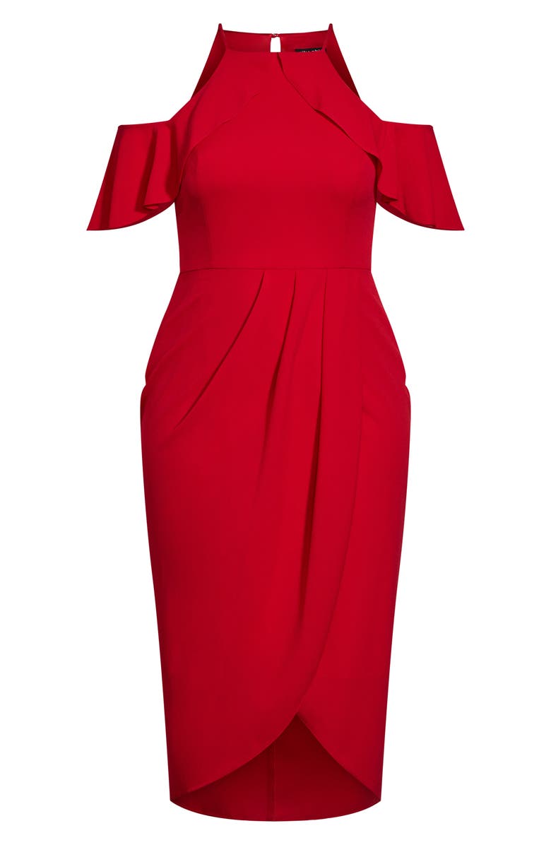 City Chic Cold Shoulder Ruffle Layered Dress, Alternate, color,