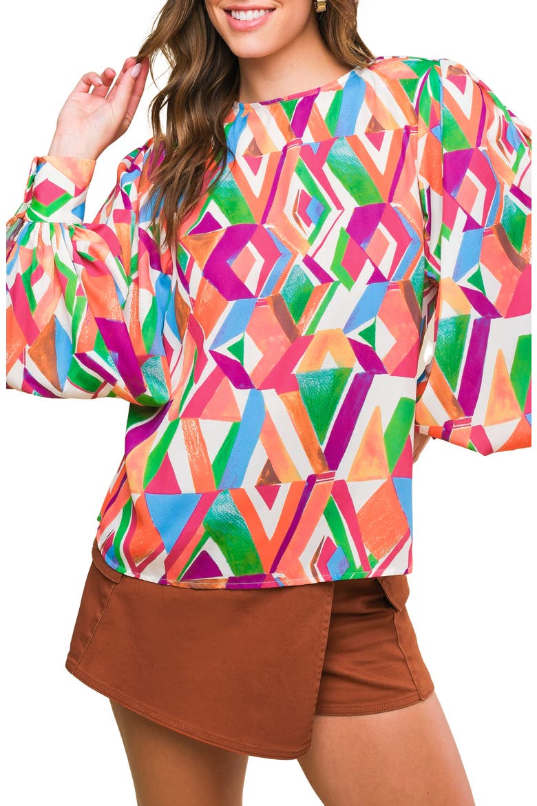 Geometric Print Top, Main, color, IVORY