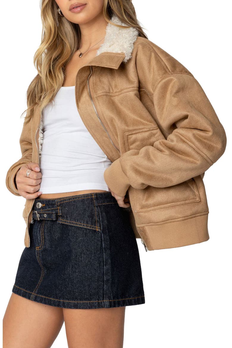 Faux Shearling Bomber Jacket, Alternate, color, TAN