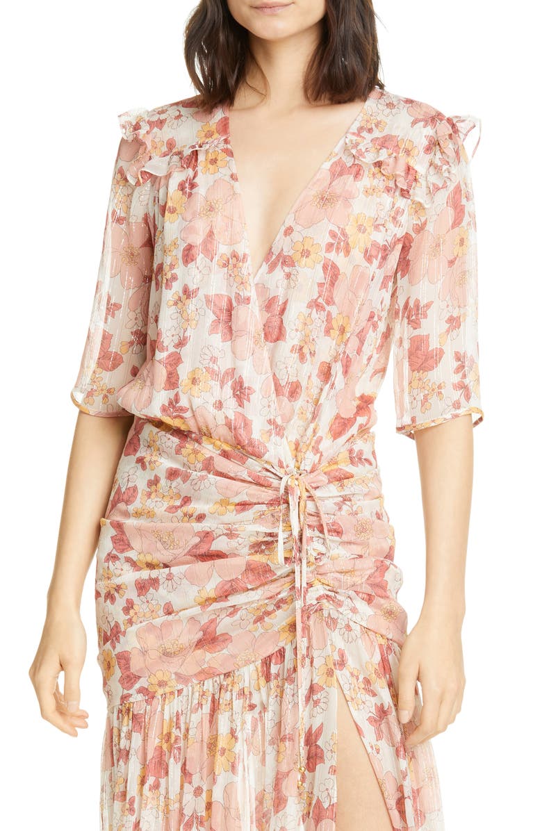 Veronica Beard Mick Floral Metallic Silk Maxi Dress, Alternate, color,