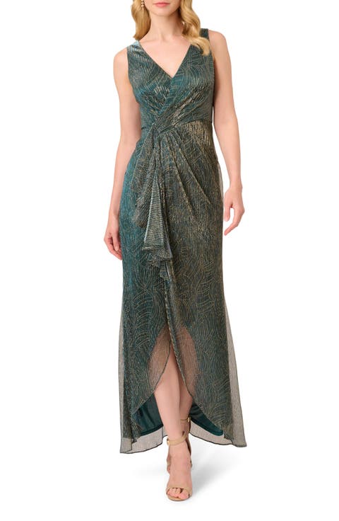 Metallic Sleeveless Mesh High/Low Gown