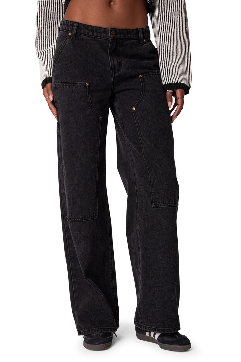 Ayla Low Rise Wide Leg Carpenter Jeans, Main, color, BLACK-WASHED