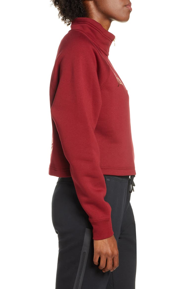 Sportswear Shine Quarter Zip Crop Pullover, Alternate, color, TEAM RED/ METALLIC GOLD