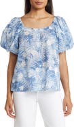 Caslon® Print Puff Sleeve Organic Cotton Top