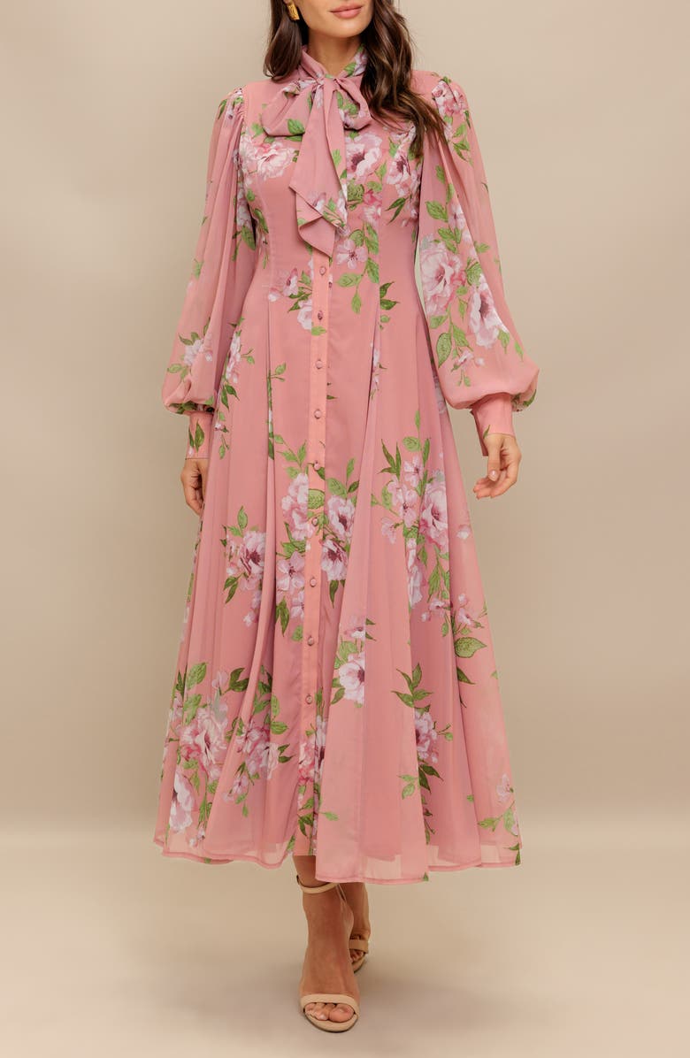 FLYING TOMATO Pussy Bow Midi Dress, Alternate, color,