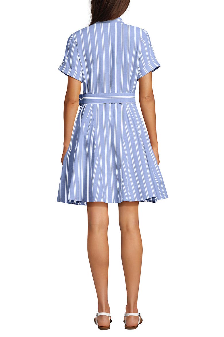 Linen Blend Button Front Dress with Godets, Alternate, color, Clear Blue Sky Double Stripe