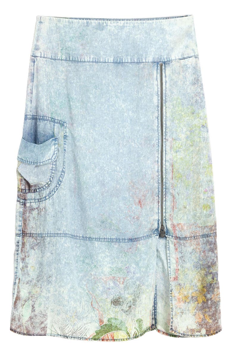 Desigual Graphic Print Straight Midi Denim Skirt, Alternate, color,
