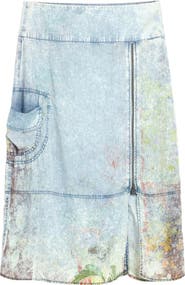 Desigual Graphic Print Straight Midi Denim Skirt