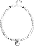 UNODE50 Necklace of medium spheres plated in sterling silver and large dial