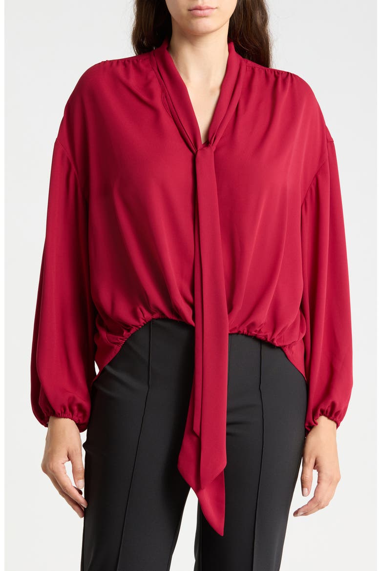 Tie Neck Draped Blouse, Main, color, RED WINE