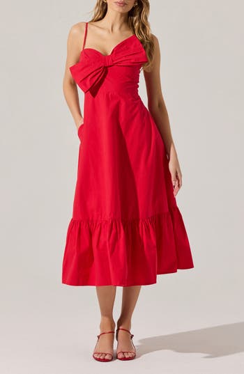 Astr The Label Twisted Bow Detail Cotton Dress In Red