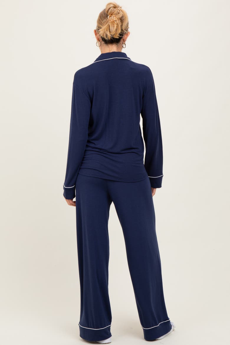 Button Down Top Wide Leg Pant Pajama Set, Alternate, color, Blue