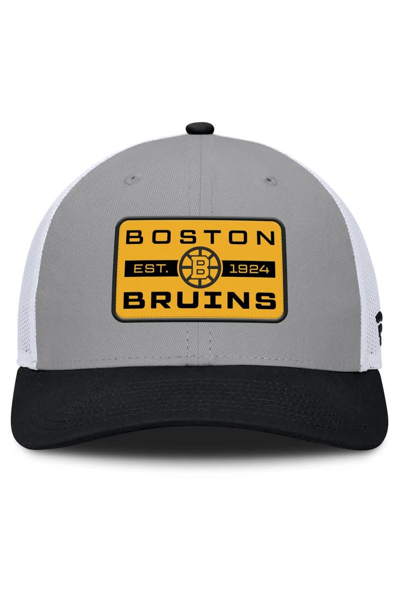 Men's Fanatics Gray/Black Boston Bruins Fundamental Adapt Trucker Adjustable Hat, Alternate, color, Gray