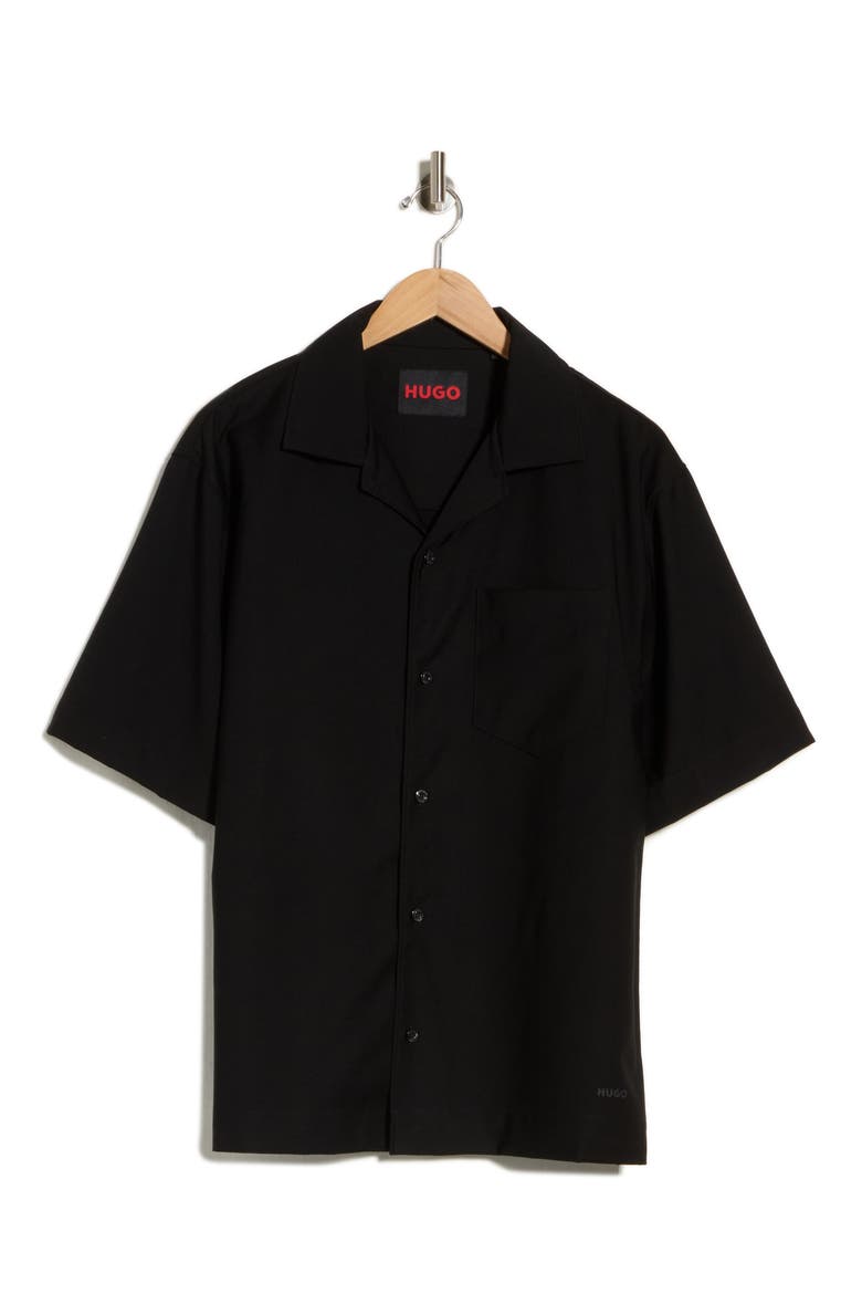 Espino Virgin Wool Blend Camp Shirt, Main, color, BLACK