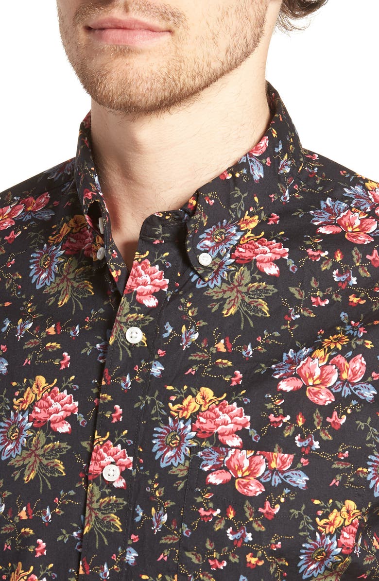 J.Crew Regular Fit Stretch Secret Wash Floral Print Sport Shirt, Alternate, color, 