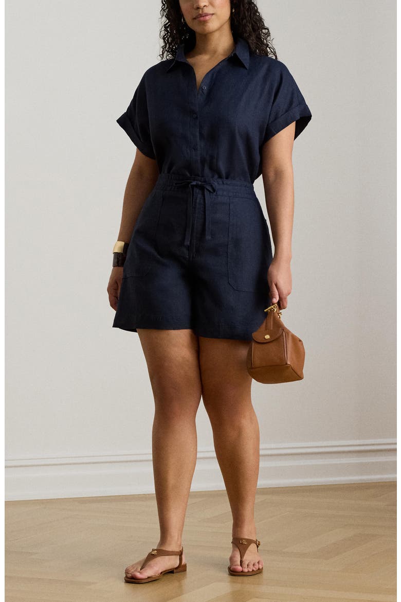 Linen Drawstring Shorts, Alternate, color, LAUREN NAVY BLUE