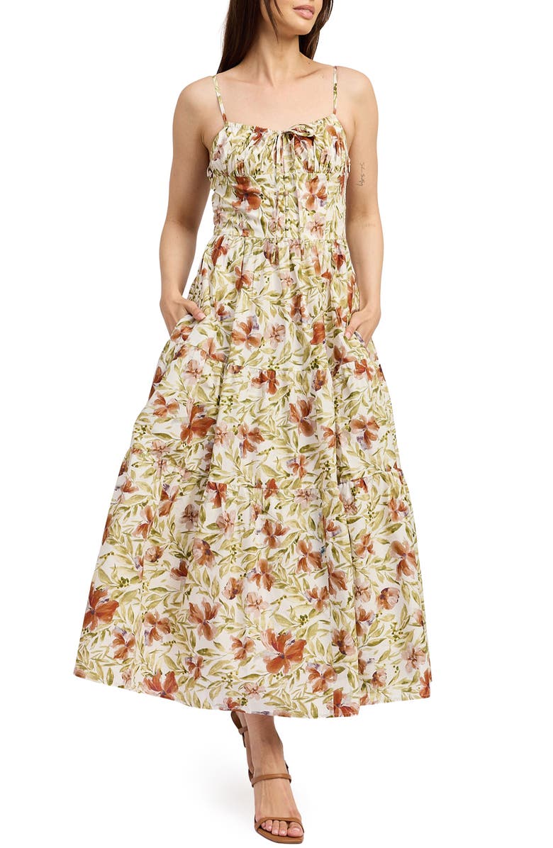 En Saison Alexane Floral Cotton Maxi Dress, Alternate, color, Terracotta Chartreuse
