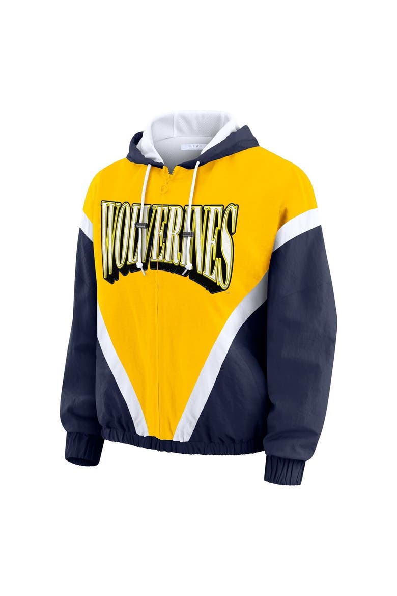 Women's WEAR by Erin Andrews Maize/Navy Michigan Wolverines Colorblock Full-Zip Hoodie Windbreaker Jacket, Alternate, color, Maize