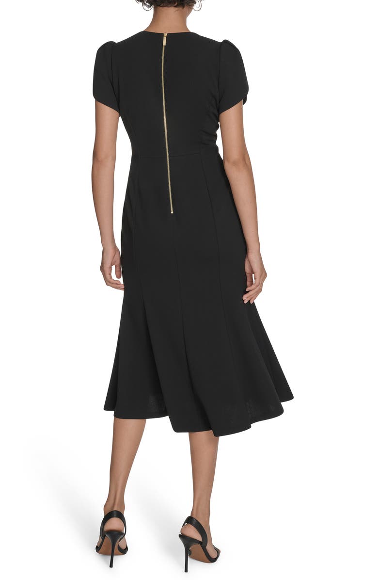 Calvin Klein Tulip Sleeve Crepe A-Line Midi Dress, Alternate, color, Black