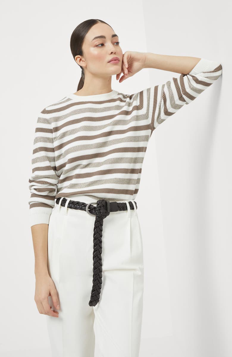 Brunello Cucinelli Cotton Sparkling yarn sweater, Alternate, color, Beige