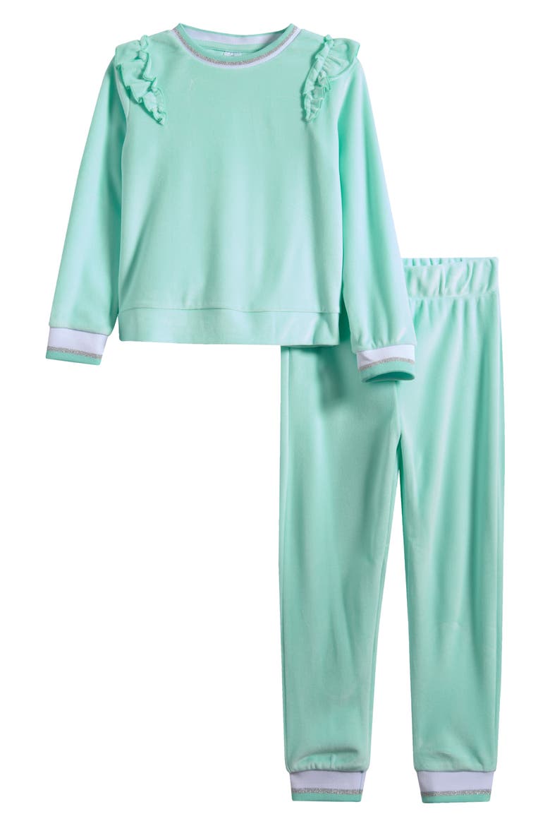 Kids' Ruffle Velour Sweatshirt & Joggers Set, Main, color, SPA RETREAT