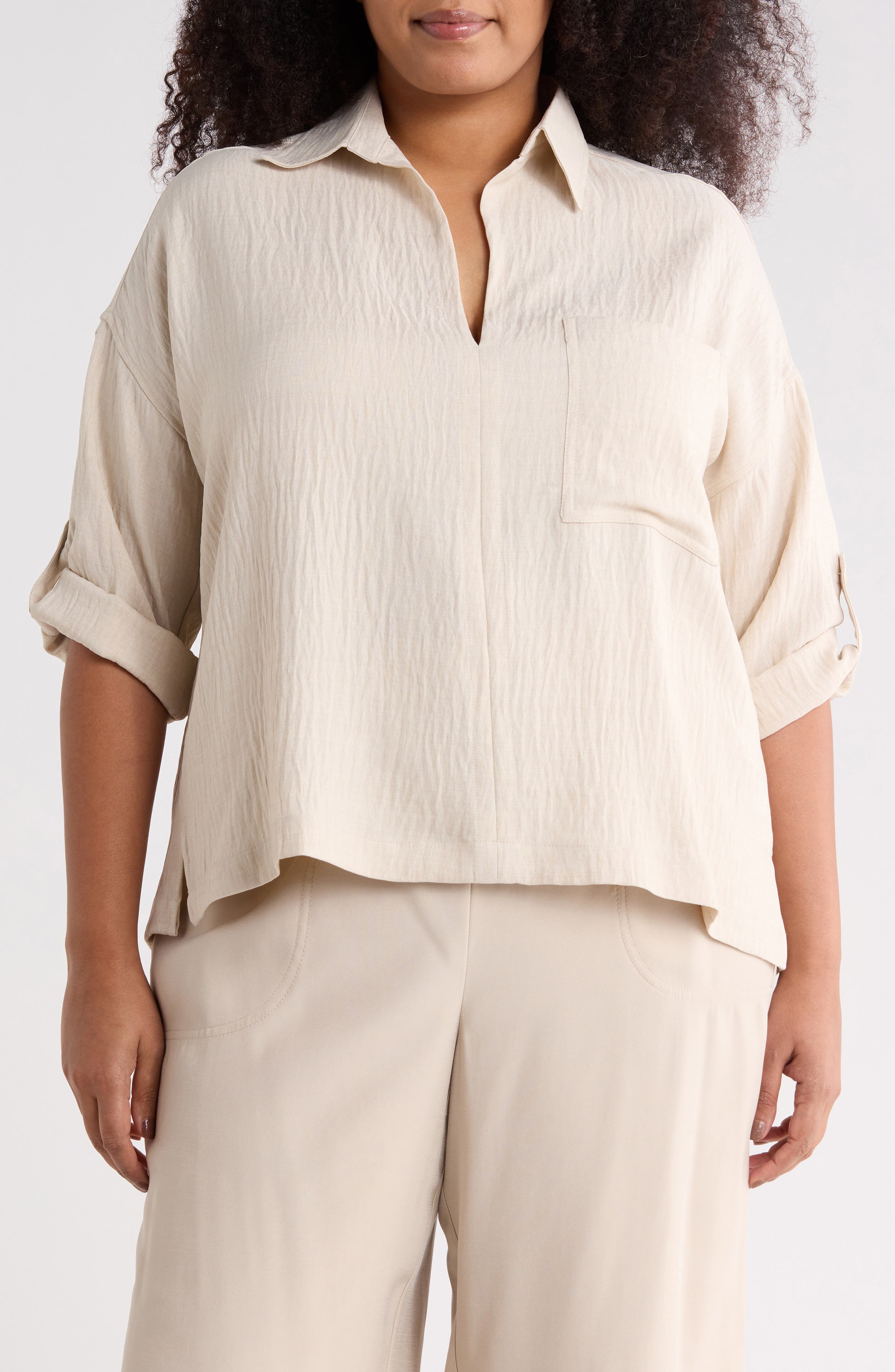 MAX STUDIO Roll Tab Sleeve Popover Top