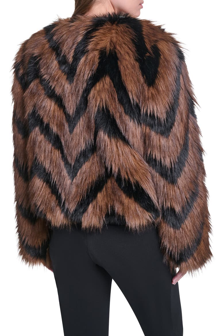 Zigzag Faux Fur Jacket, Alternate, color, BLACK/ BROWN