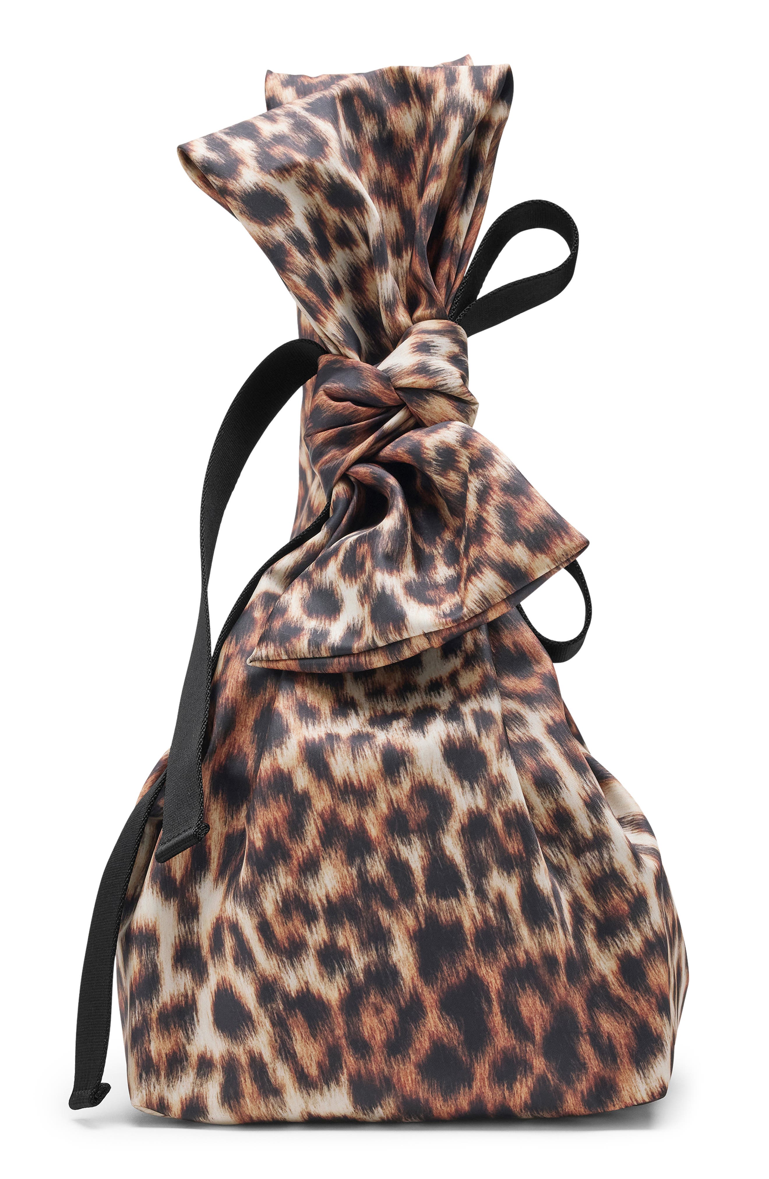 The Bow Leopard Nylon Sack Bag, Alternate, color, BROWN MULTI