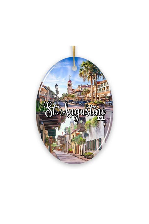 St Augustine Florida Watercolor Landmarks Oval Ornament