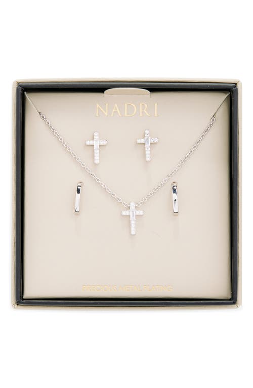 NADRI NADRI CUBIC ZIRCONIA CROSS STUD EARRINGS, NECKLACE & HUGGIE HOOPS SET 