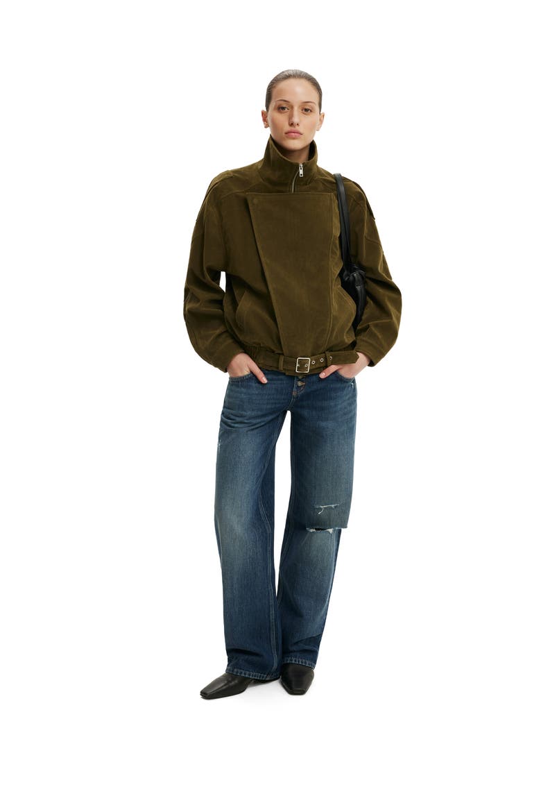 Women's Cove Faux Suede Biker Jacket, Alternate, color, Dark Olive