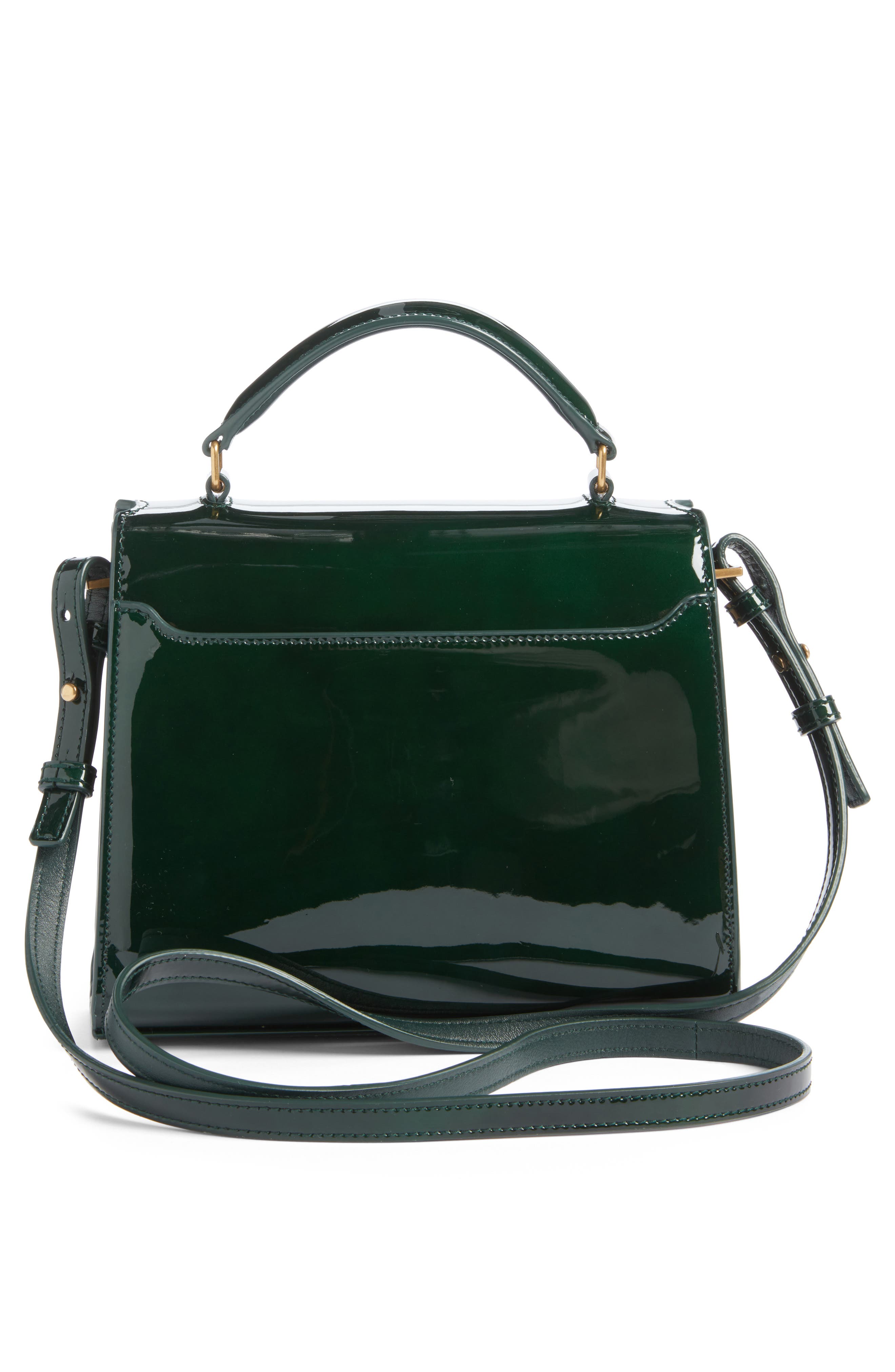 Saint Laurent Mini Cassandra Patent Leather Top Handle Bag, Alternate, color, Fir Leaf