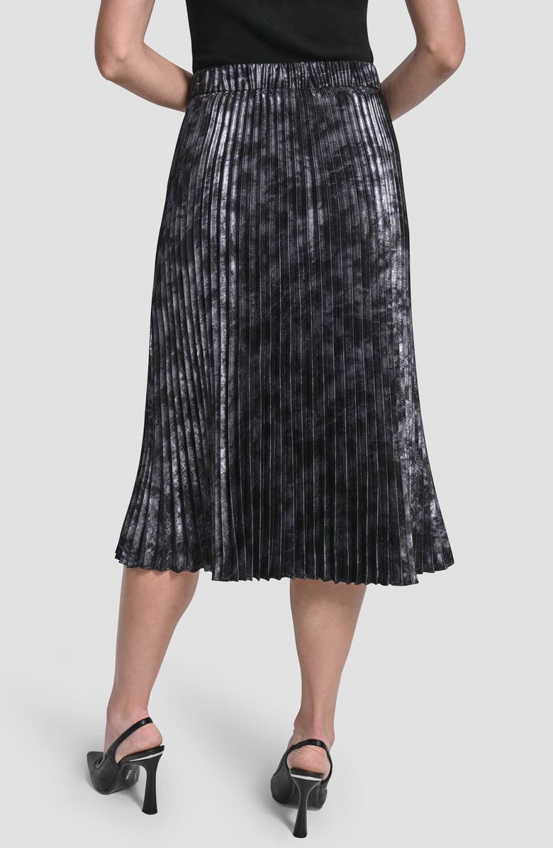 DKNY Metallic Oil Spill Pleated Midi Skirt, Alternate, color, Gunmetal
