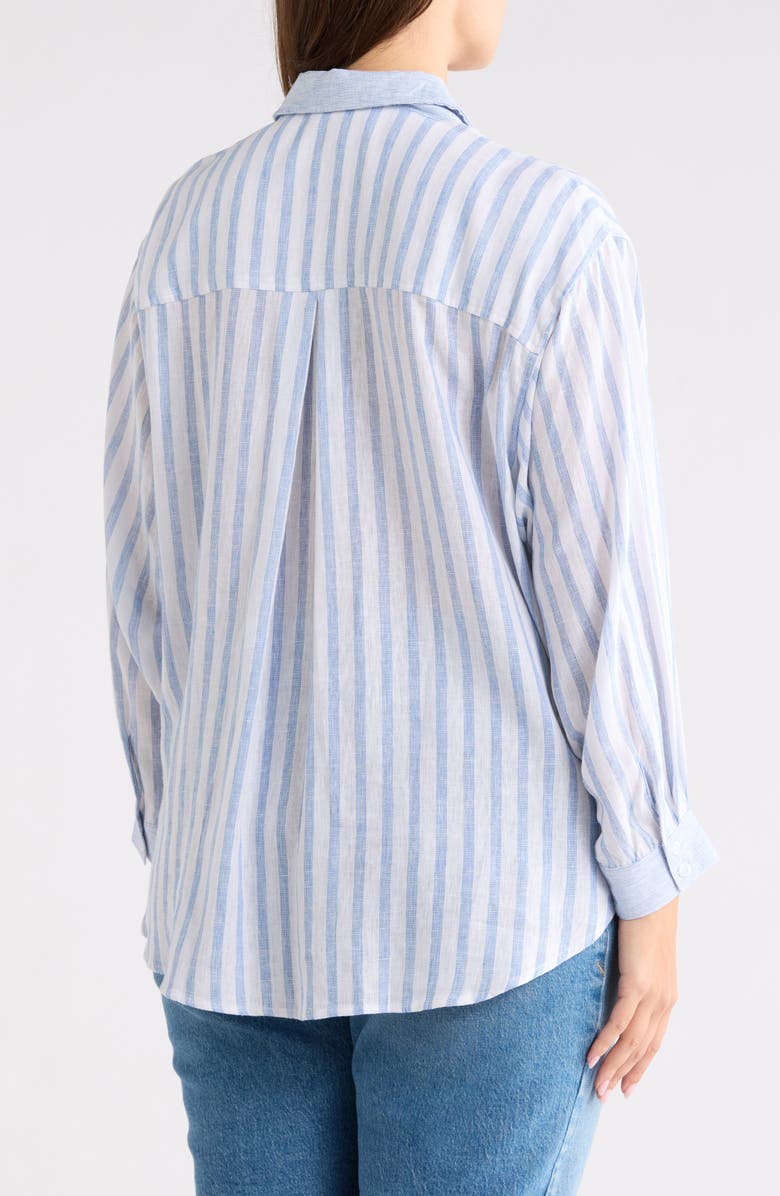 PHILOSOPHY CASHMERE Stripe Linen Blend Button-Up Shirt, Alternate, color, Blue/ White Stripe