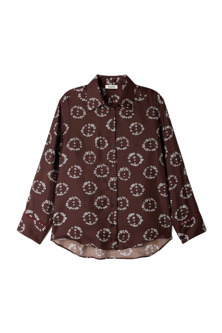 Floral print silk shirt, Alternate, color, Brown