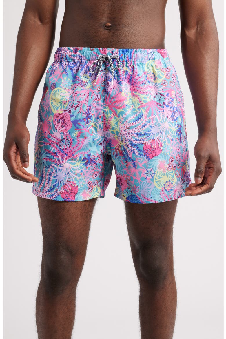 Printed Swim Trunks, Main, color, PINK MULTI