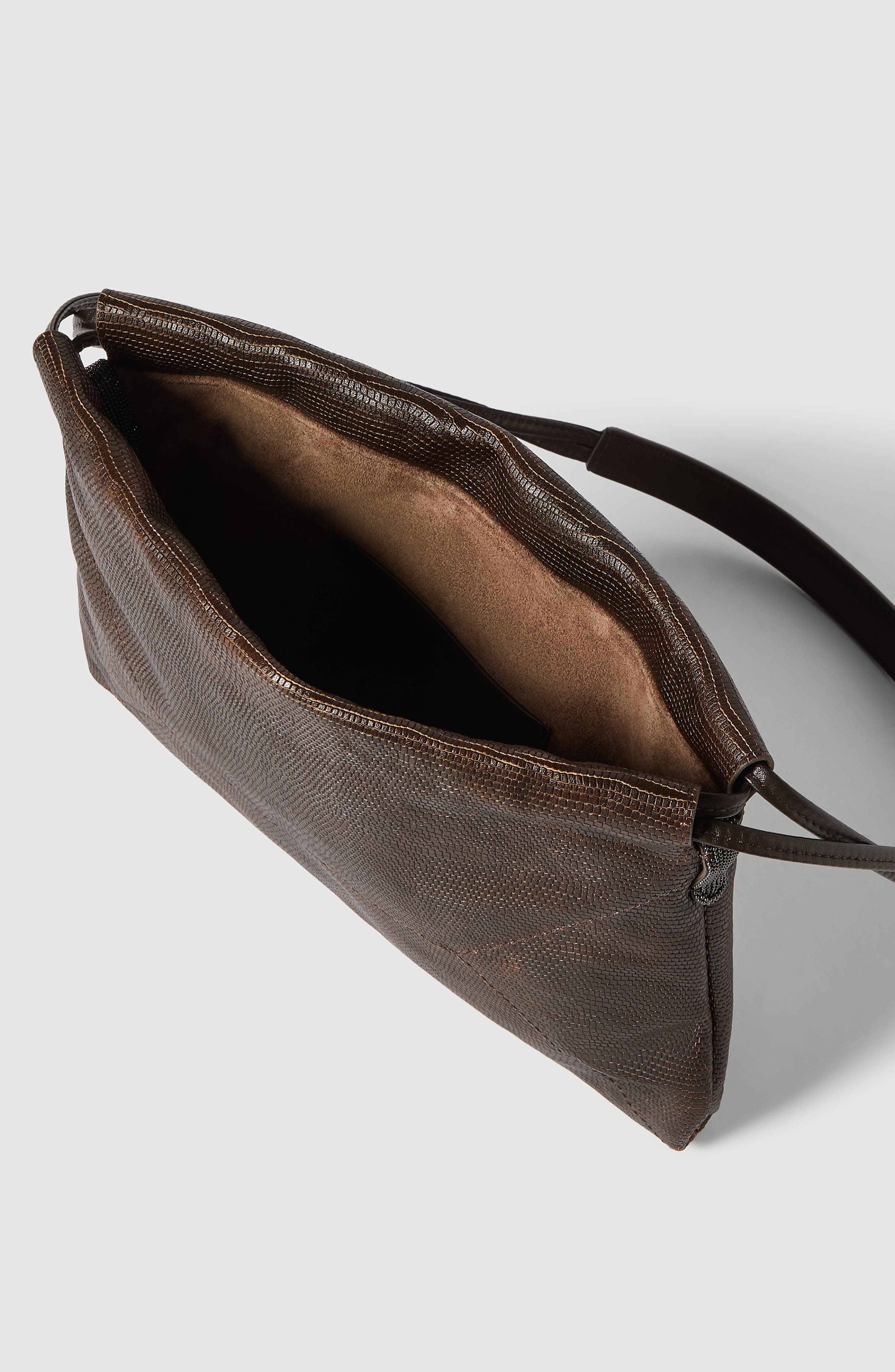 Pouch bag in lizard-effect calfskin, Alternate, color, Rust Brown