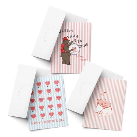Valentine's Day Friendship Greeting Card Pack Sets, 'Hearts Dance, Sweet Song, Piggies in a Blanket' (3 ct, Assorted)
