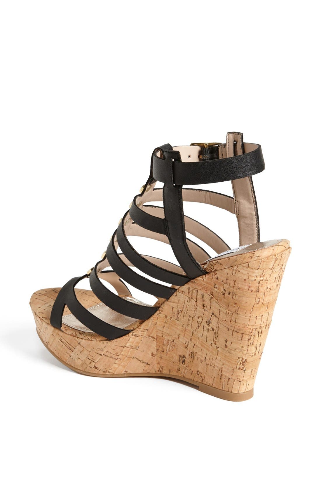'Indyanna' Wedge Sandal, Alternate, color, BLACK