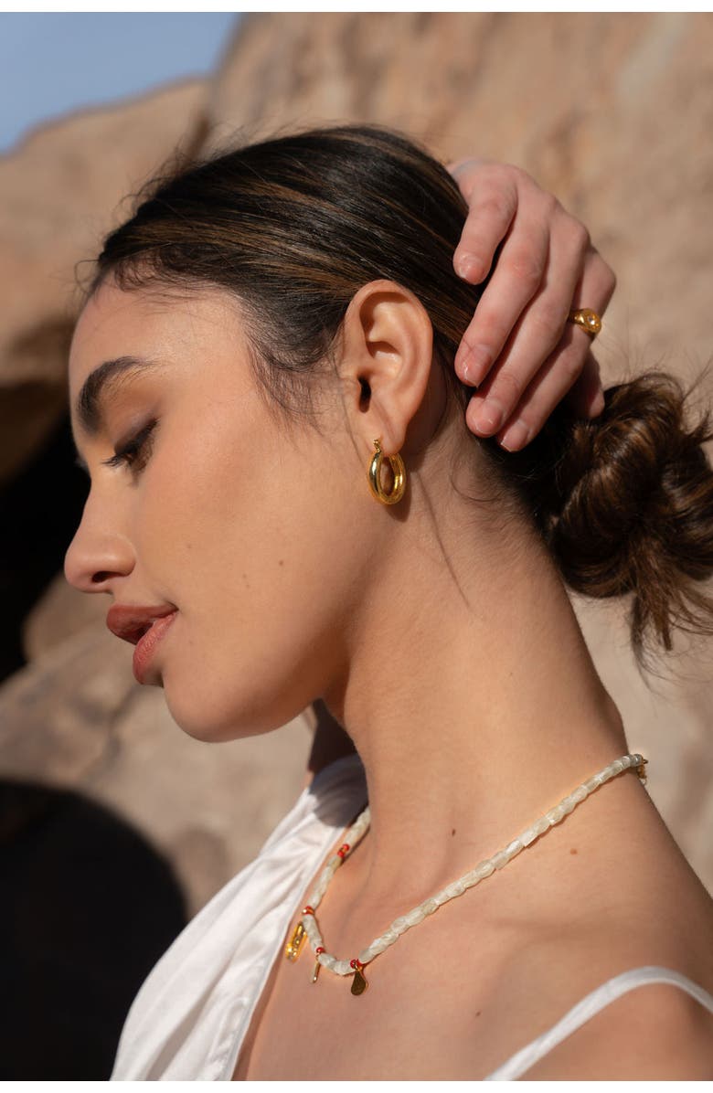 Ottoman Hands Caprice Hoop Earrings, Alternate, color, Brass