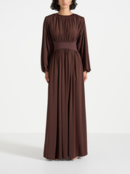 Manière De Voir Ivana Cinched Maxi Dress with Detachable Sleeves