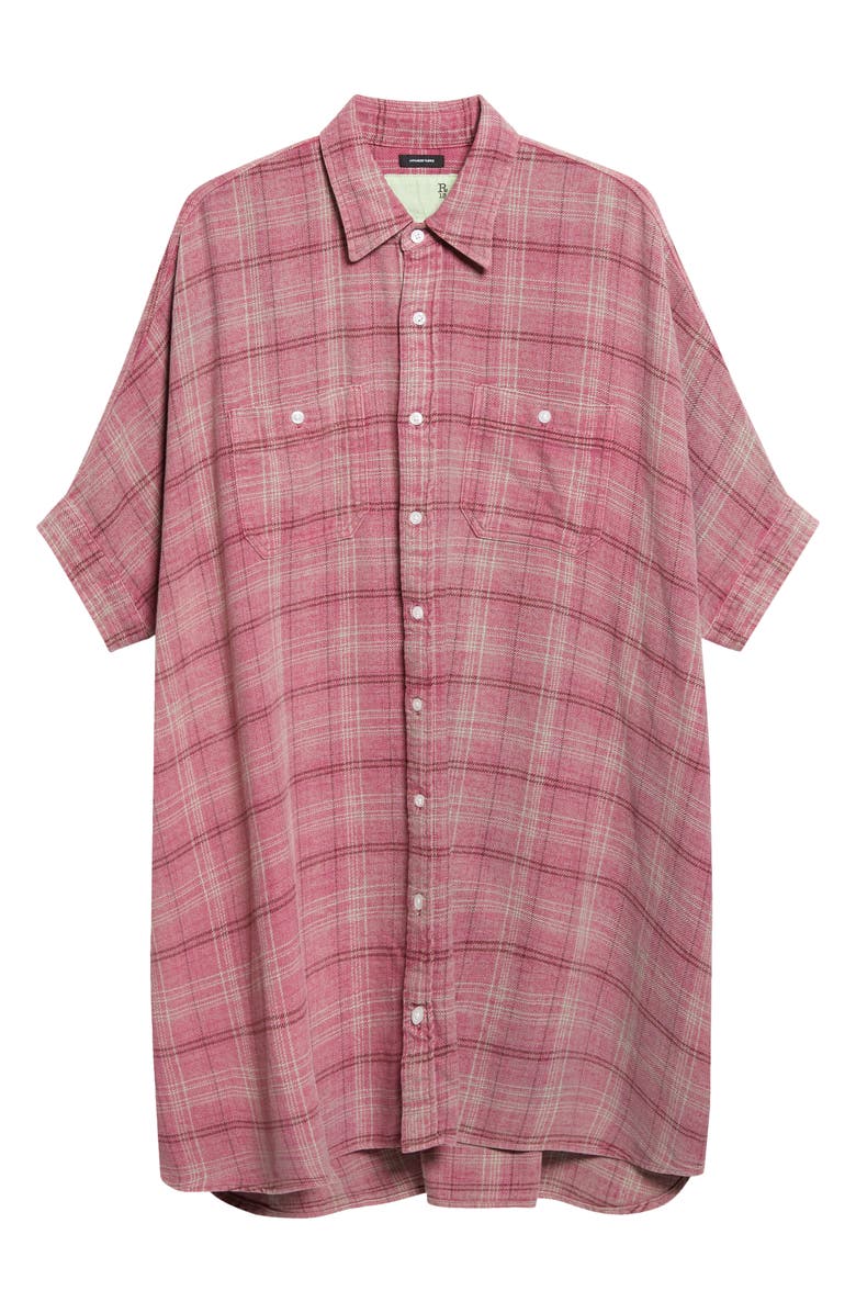 R13 Plaid Oversize Boxy Cotton Flannel Shirtdress, Main, color, Muted Pink Plaid