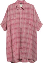 R13 Plaid Oversize Boxy Cotton Flannel Shirtdress